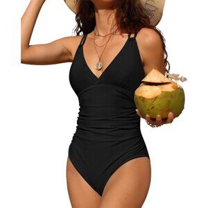 Black High Waist Monokini UPF 50+ Criss Cross Back Swimsuit Size 3XL NWT #2151